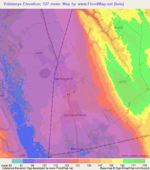 Vidatanya,Hungary Elevation Map