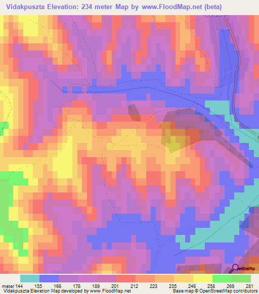 Vidakpuszta,Hungary Elevation Map