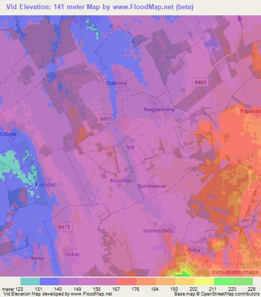 Vid,Hungary Elevation Map