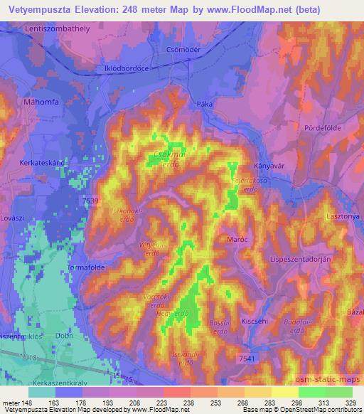 Vetyempuszta,Hungary Elevation Map