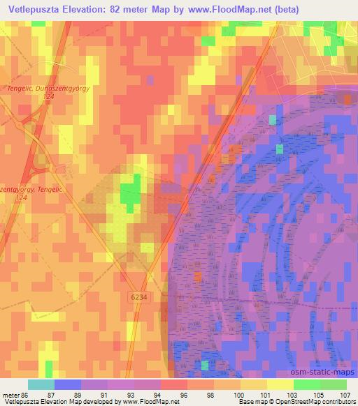 Vetlepuszta,Hungary Elevation Map