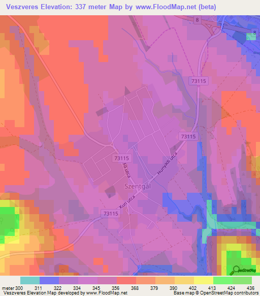 Veszveres,Hungary Elevation Map
