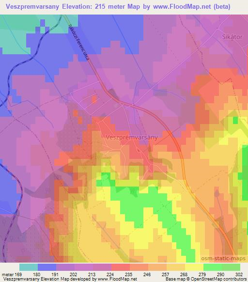 Veszpremvarsany,Hungary Elevation Map