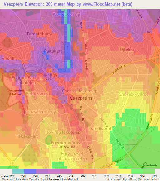 Veszprem,Hungary Elevation Map