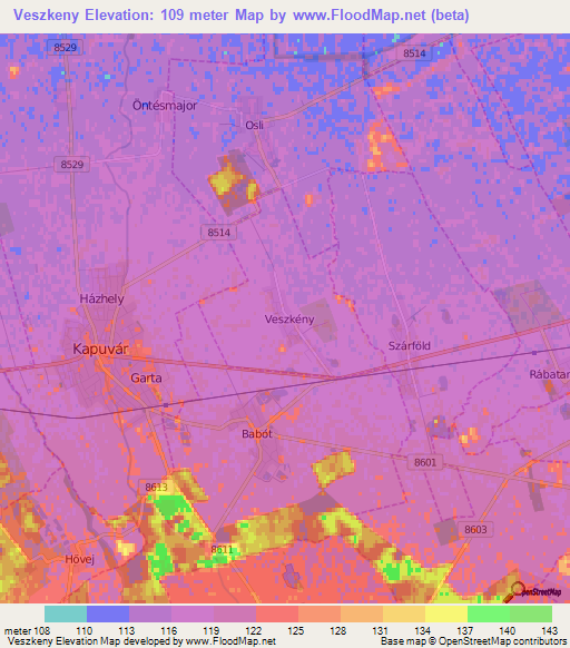Veszkeny,Hungary Elevation Map