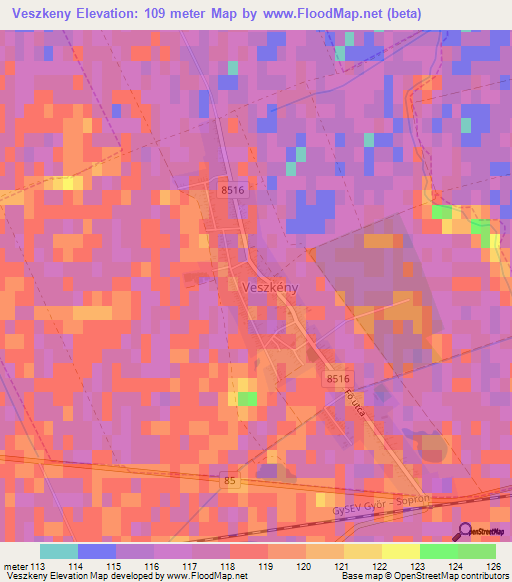 Veszkeny,Hungary Elevation Map