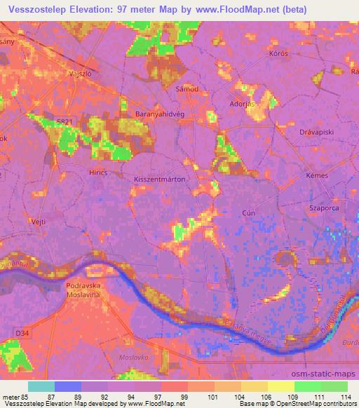 Vesszostelep,Hungary Elevation Map