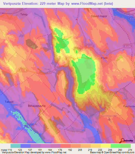 Vertpuszta,Hungary Elevation Map