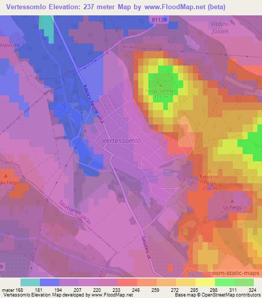 Vertessomlo,Hungary Elevation Map