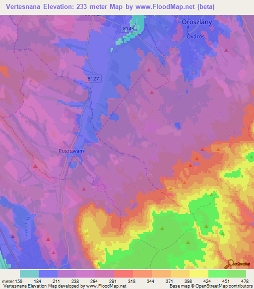 Vertesnana,Hungary Elevation Map