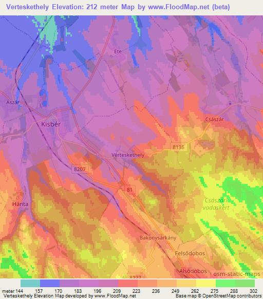 Verteskethely,Hungary Elevation Map