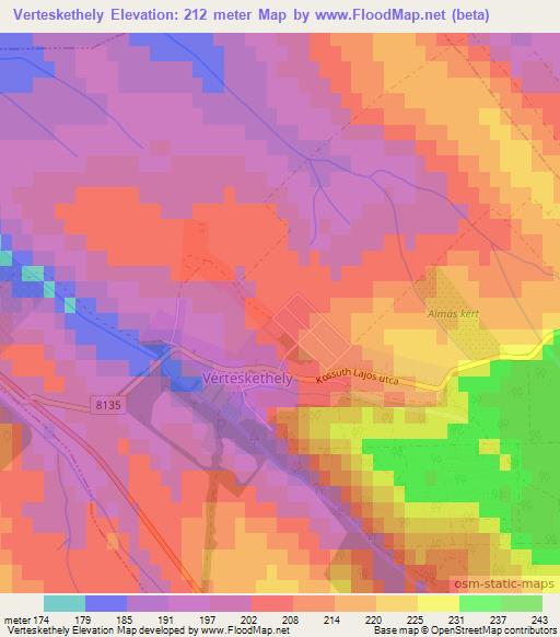 Verteskethely,Hungary Elevation Map