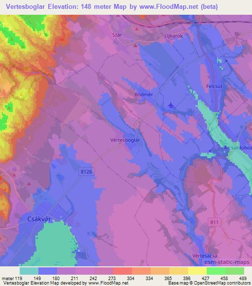 Vertesboglar,Hungary Elevation Map