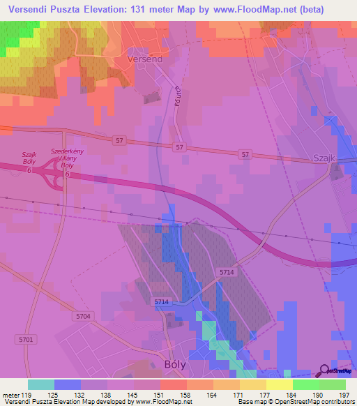 Versendi Puszta,Hungary Elevation Map
