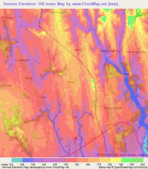 Vermes,Hungary Elevation Map