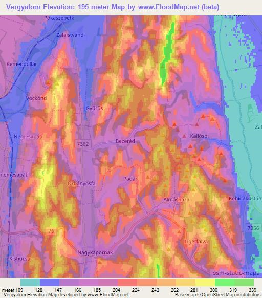 Vergyalom,Hungary Elevation Map