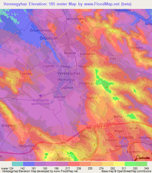Veresegyhaz,Hungary Elevation Map