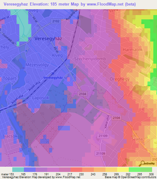Veresegyhaz,Hungary Elevation Map