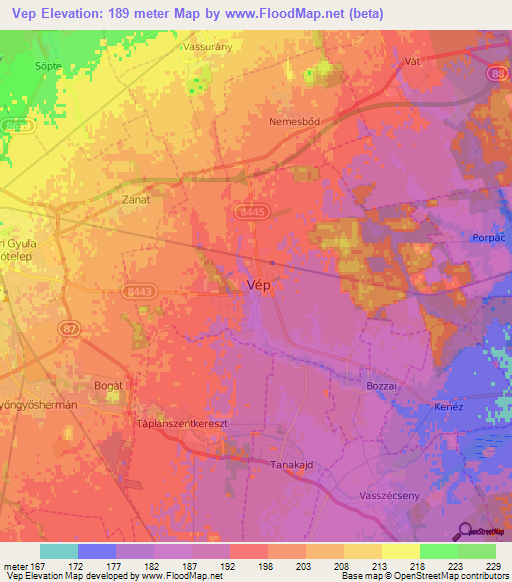Vep,Hungary Elevation Map