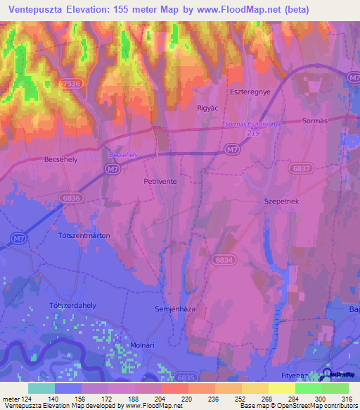 Ventepuszta,Hungary Elevation Map