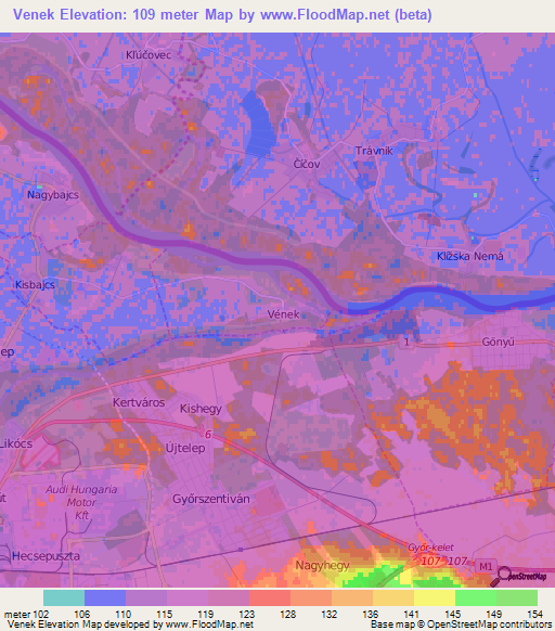 Venek,Hungary Elevation Map