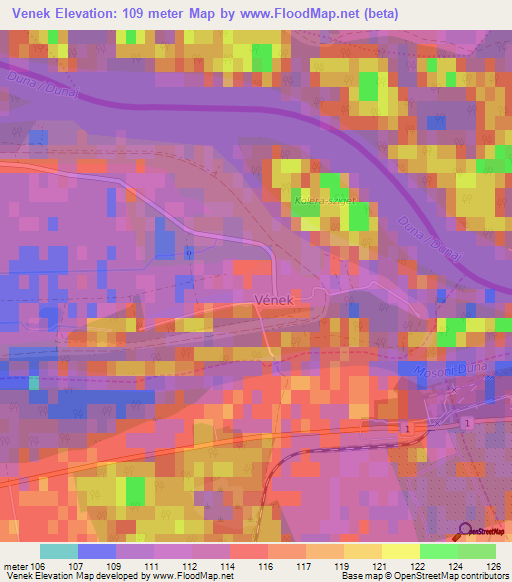 Venek,Hungary Elevation Map
