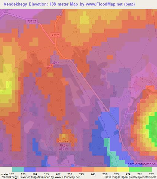 Vendekhegy,Hungary Elevation Map