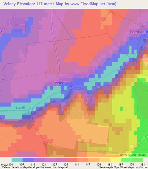 Veleny,Hungary Elevation Map