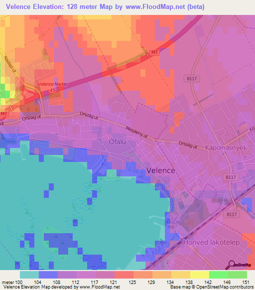 Velence,Hungary Elevation Map