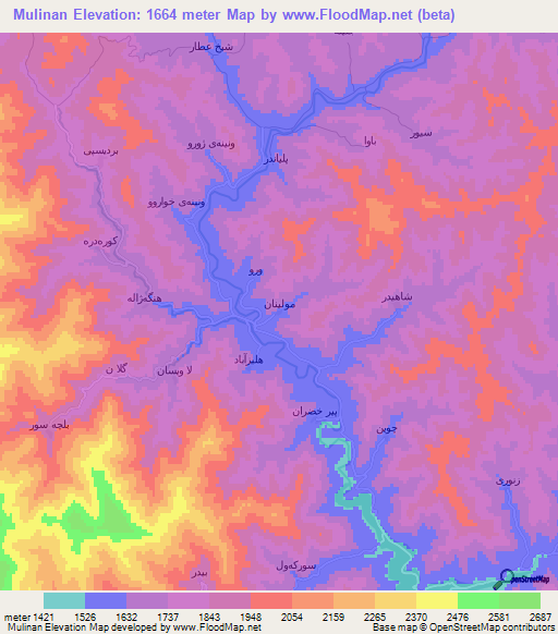 Mulinan,Iran Elevation Map