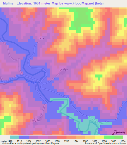 Mulinan,Iran Elevation Map