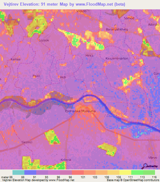 Vejtirev,Hungary Elevation Map