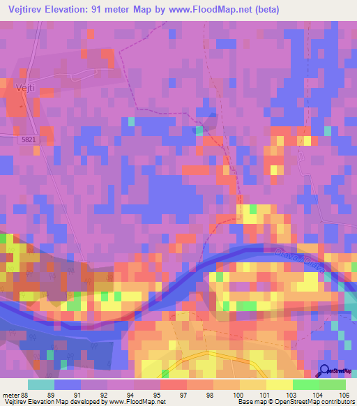 Vejtirev,Hungary Elevation Map