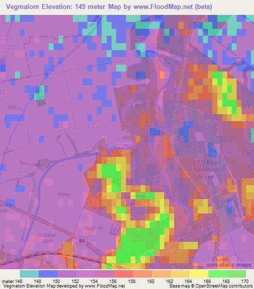 Vegmalom,Hungary Elevation Map