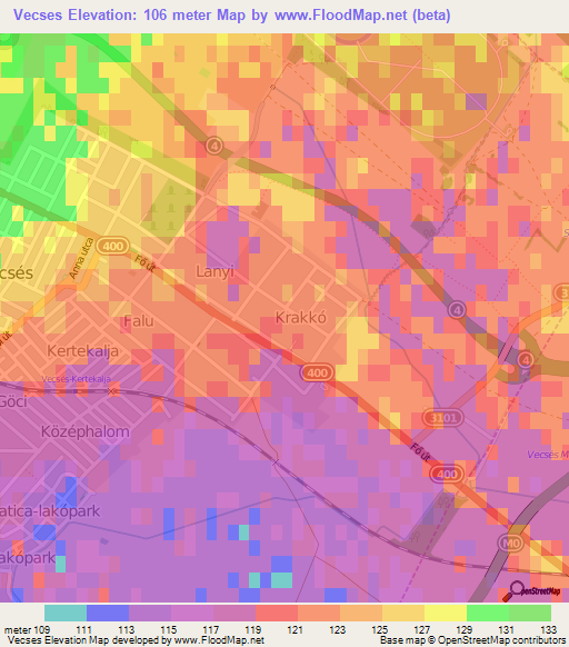 Vecses,Hungary Elevation Map