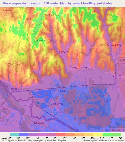 Vazsonypuszta,Hungary Elevation Map