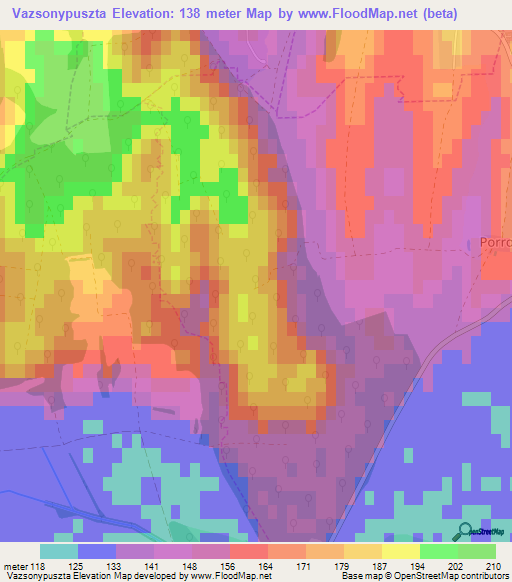 Vazsonypuszta,Hungary Elevation Map