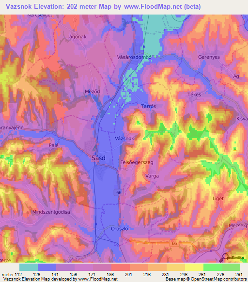 Vazsnok,Hungary Elevation Map