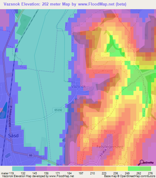 Vazsnok,Hungary Elevation Map