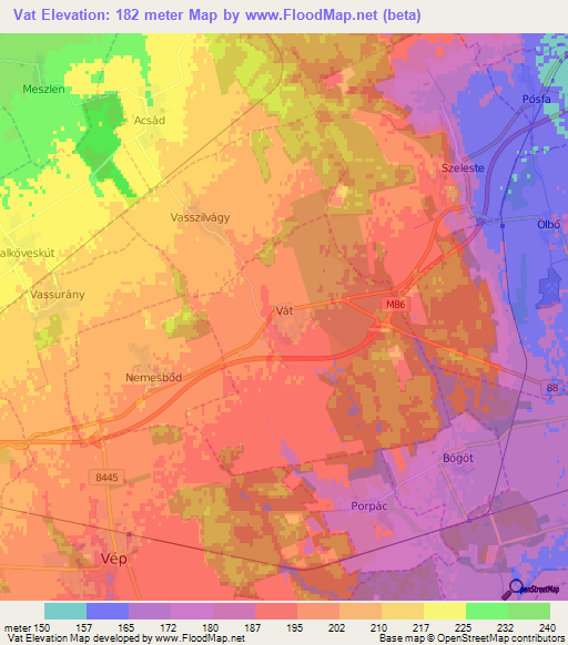 Vat,Hungary Elevation Map