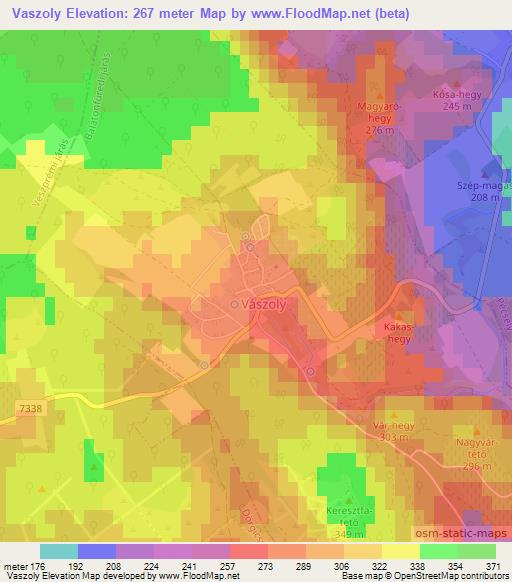 Vaszoly,Hungary Elevation Map