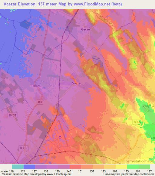 Vaszar,Hungary Elevation Map
