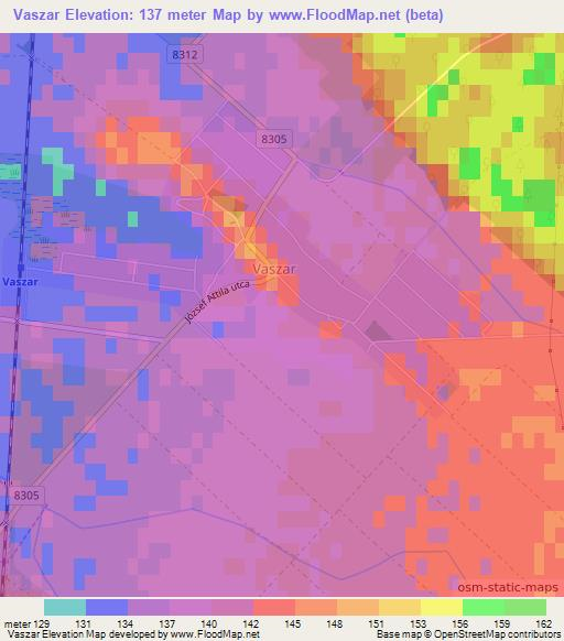 Vaszar,Hungary Elevation Map