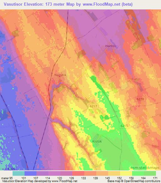 Vasutisor,Hungary Elevation Map