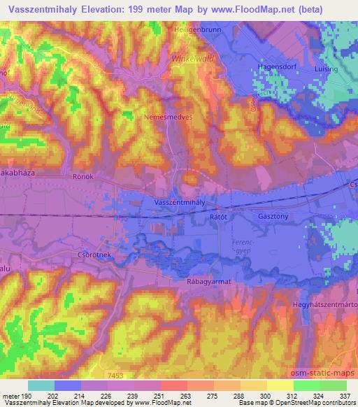 Vasszentmihaly,Hungary Elevation Map