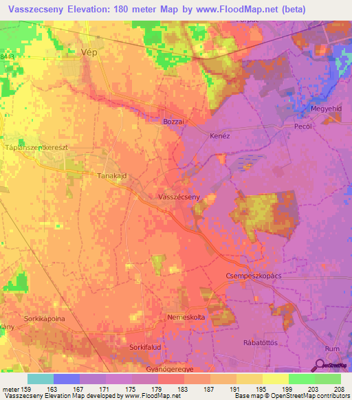 Vasszecseny,Hungary Elevation Map