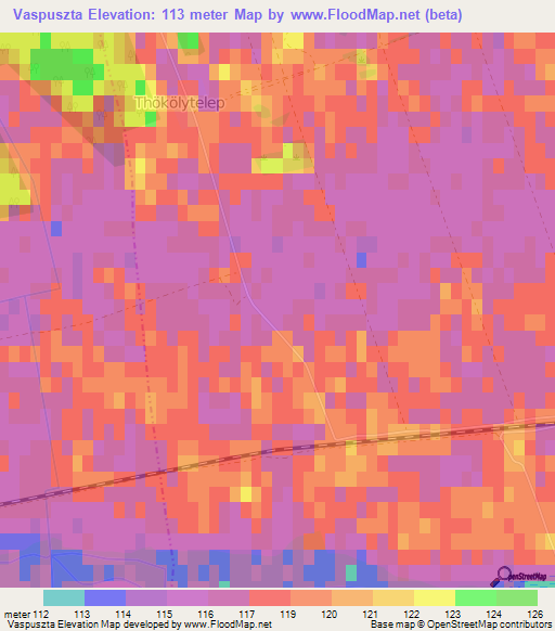 Vaspuszta,Hungary Elevation Map