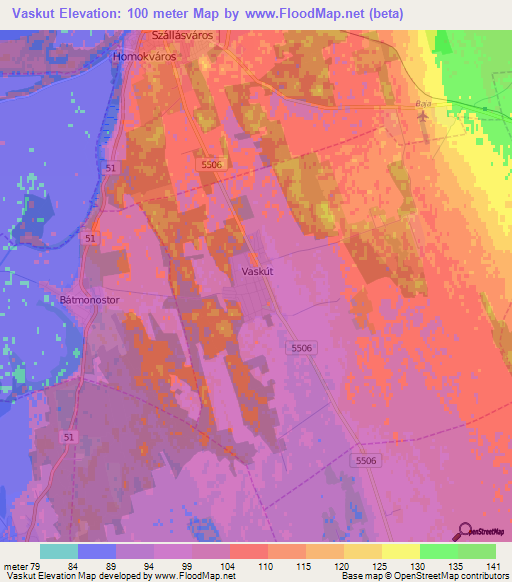 Vaskut,Hungary Elevation Map