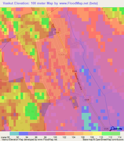 Vaskut,Hungary Elevation Map