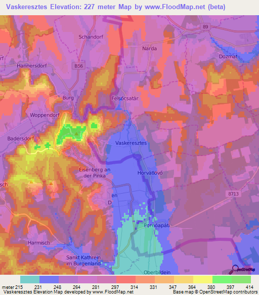 Vaskeresztes,Hungary Elevation Map